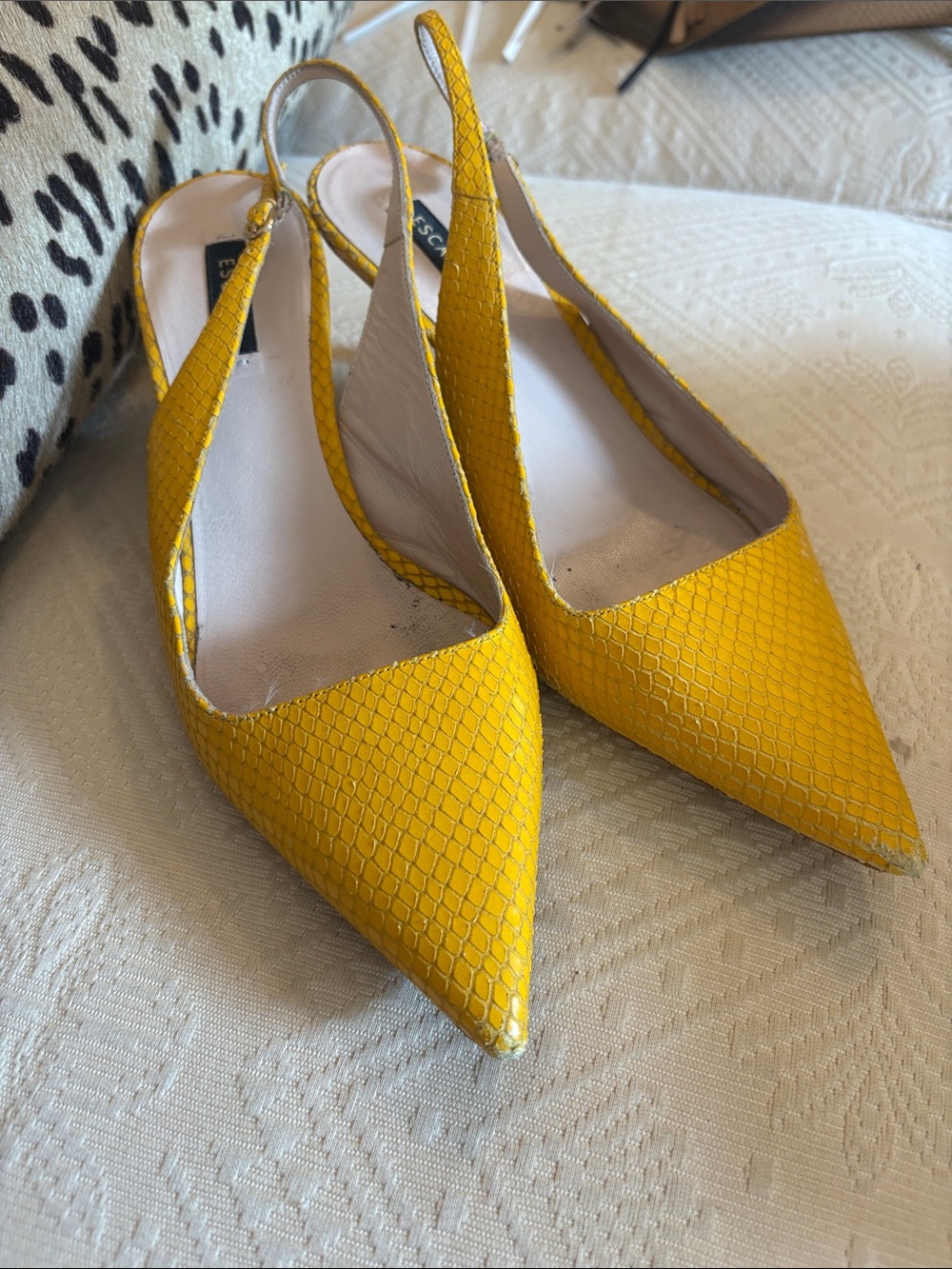 Vintage Escada Yellow Reptile kitten heels